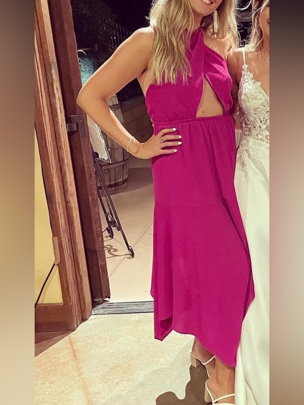 Fuchsia Halter Cutout Midi Dress